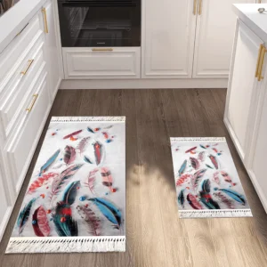 Turkish 2Pcs Colored Feathers Designed Carpet Set1