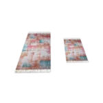 Turkish 2Pcs Colorful Squards Design Carpet Set