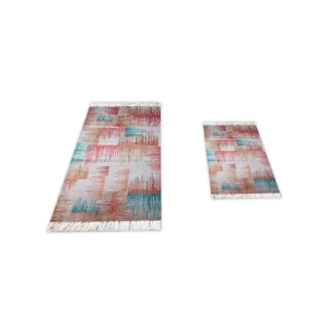 Turkish 2Pcs Colorful Squards Design Carpet Set