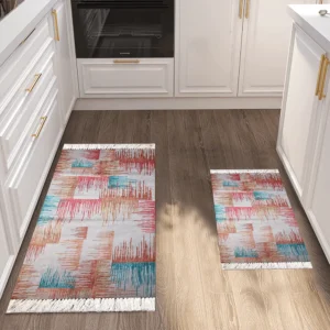 Turkish 2Pcs Colorful Squards Design Carpet Set1