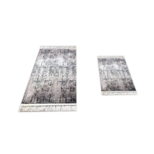 Turkish 2Pcs Grey Designed Carpet Set