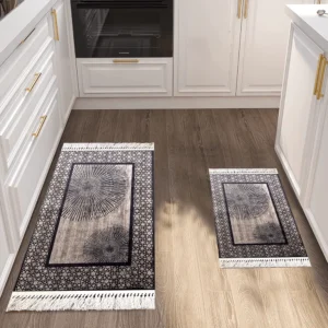 Turkish 2Pcs Navy & Grey Designed Carpet Set1
