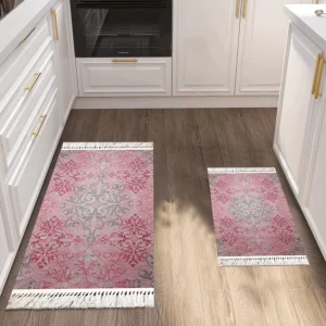 Turkish 2Pcs Pink Designed Carpet Set1