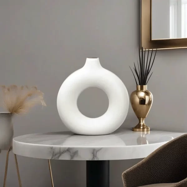 Modern Circular 23cm White Ceramic Vase1