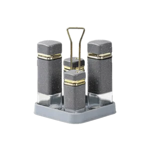 Momaz 4Pcs Gold & Grey Granite Spice Jars Set with Stand