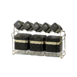 Momaz 8Pcs Gold & Black Granite Spice Jars Set with Stand