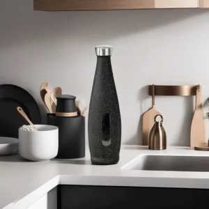 Momaz Glass Granite Black Bottle with Stainless Lid1