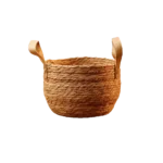 Round 20x17cm Straw Basket with Leather Handles