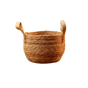 Round 20x17cm Straw Basket with Leather Handles