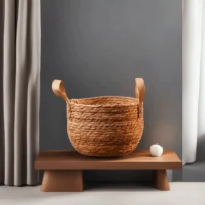 Round 20x17cm Straw Basket with Leather Handles1