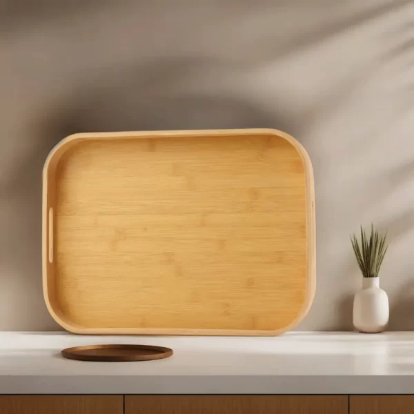 Wooden 33cm rectangular bamboo tray1