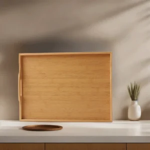 Wooden 37cm Rectangular Bamboo Tray with Handles1