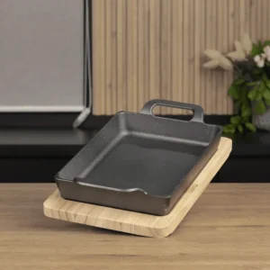 Metallic Thick 17x30cm Rectangular Pan with Wooden Board1