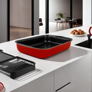 Trueval 40cm Plain Rectangular Red Oven Pan1