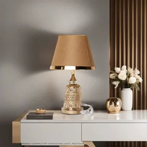 Gold & Brown Designed Lambader with Crystal & Golden Base1