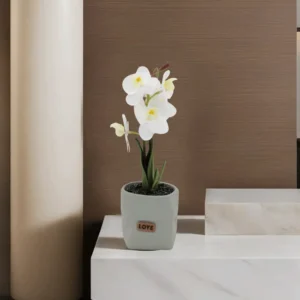 Gypsum 28cm White Flower Green Pot1