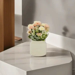 Pink & Off White Flowers 20cm Striped Pot1