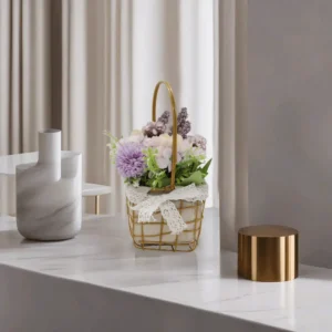 Purple Flowers Pot 30cm with Golden Basket1