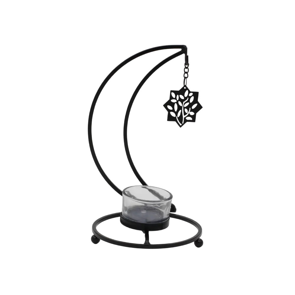 Ramadan 22x10cm Golden Candle Holder Stand with Crescent Design