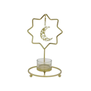 Ramadan 22x10cm Golden Candle Holder Stand with Star & Crescent