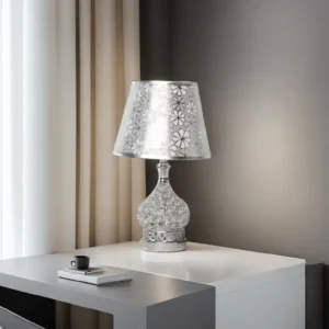 Silver Flowers Design Lambader with Caged Crystal Base1