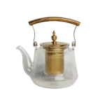 Transparent Glass Tea pot With Golden Handle & Strainer