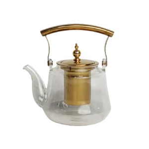 Transparent Glass Tea pot With Golden Handle & Strainer