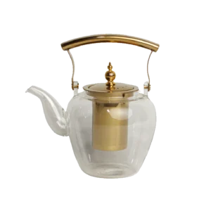 Transparent Glass Tea pot with Golden Strainer & Lid