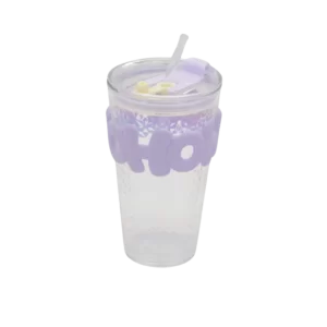 Transparent Long Mug With Lid & Straw