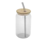 Transparent Mug with Wooden Straw & Lid