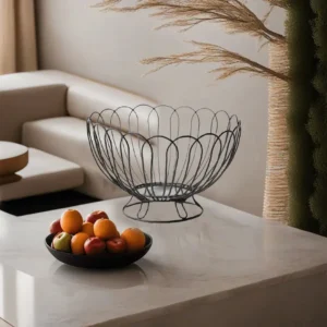 Black Round Designed Iron Basket with Base1