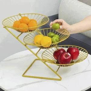 Golden 3 Tier Fuits Iron Basket1