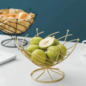 Golden Flower Design Fruits Iron Basket1