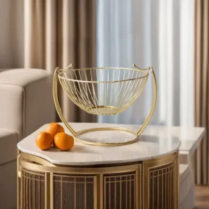 Golden Round Wire Design Fruits Iron Basket With Base1