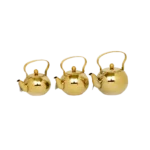 Momaz 3Pcs Round Stainless Steel Golden Tea Pots Set