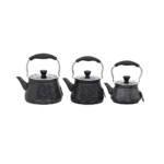 Momaz 3Pcs Tea Pots Set with Black Dotted Granite Coating & Glass Lid