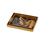 Momaz Rectangular Leaf Black & Gold 2Pcs Trays Set
