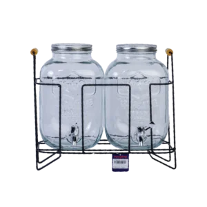 Transparent 5.2L Mason Jar-Shaped 2Pcs Glass Beverage Dispensers with Iron Stand