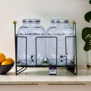 Transparent 5.2L Mason Jar Shaped 2Pcs Glass Beverage Dispensers with Iron Stand1