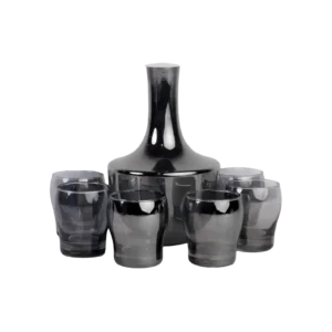 Transparent 7Pcs Black Glass Decenter with Lid & Cups