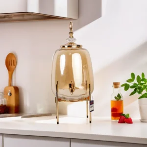 Transparent Golden Dome Shaped Glass Beverage Dispenser with Golden Iron Stand1