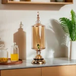 Transparent Medium Cylindrical Golden Glass Beverage Dispenser With Golden Base1