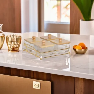 Transparet 4 Sections Serving Set with Wooden Lids & Iron Stand1