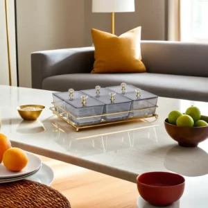 Trsnaparent Black 6 Sections Serving Set with Lids & Iron Stand1