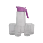 Transparent 7Pcs Purple Lid Glass Jug with Cups
