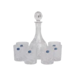 Transparent 7Pcs Wide Patterned Glass Carafe with Cups