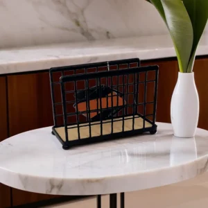 Wooden & Iron Tissue Black Basket1