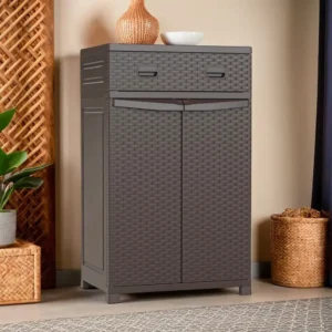 3m Plast 70x50x118cm Dark Brown Rattan Storage Cabinet With Shelves & Drawer1a