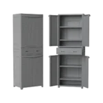 3M Plast 70x50x205cm Silver Rattan Double Storage Cabinet with Shelves