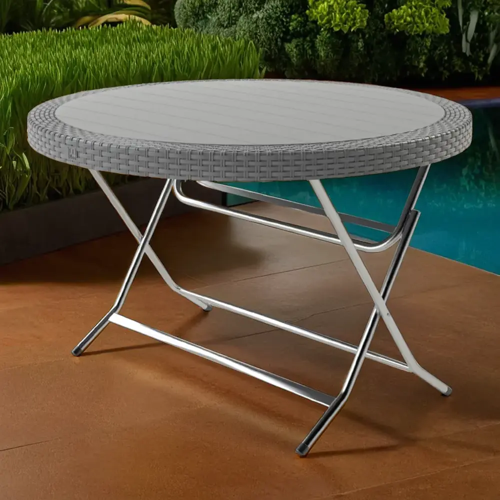 3m plast andora 120x120x75cm silver plastic round table with steel legs1a